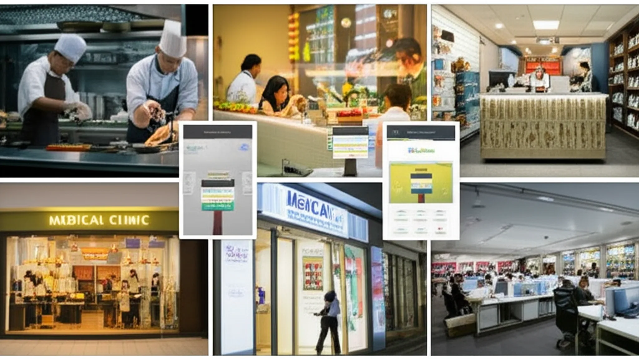 Different Singapore industries including restaurant clinic and retail each with website displayed on devices