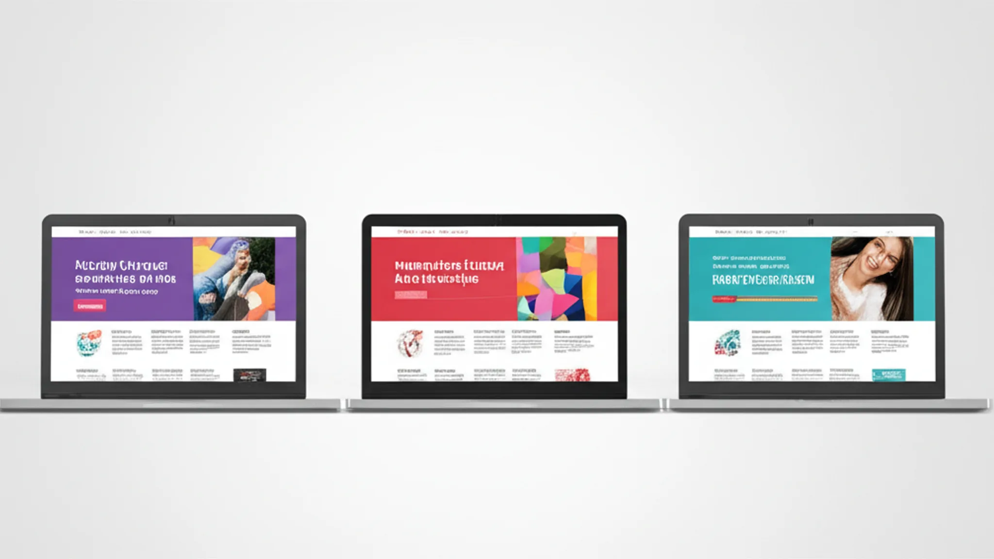Identical generic laptop website designs in a row with one distinctive branded design standing out