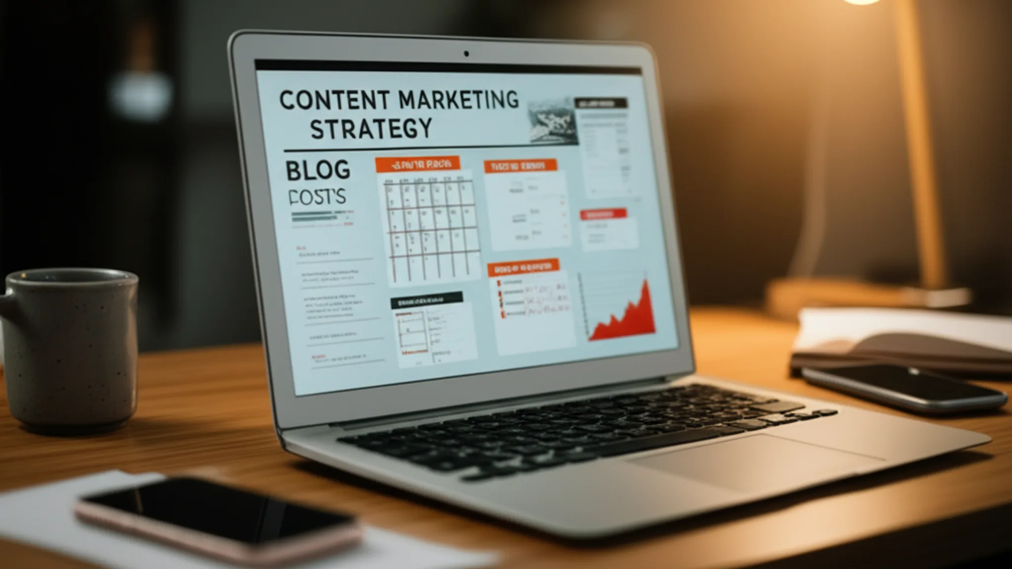 Content marketing strategy planning for Singapore SME with laptop and content calendar
