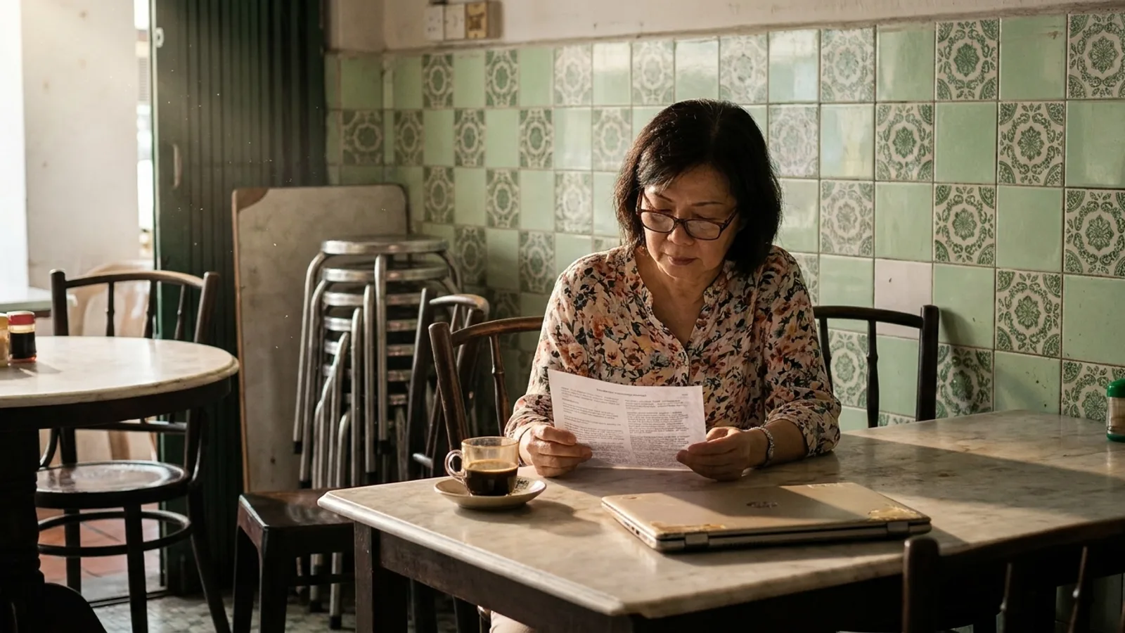 Restaurant owner in Tiong Bahru reading a quote for what a PHP update costs in Singapore