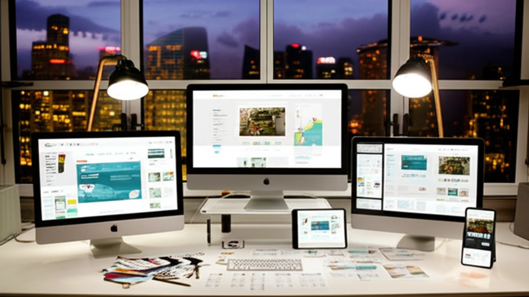 Modern web design trends 2025 displayed on multiple devices in a Singapore workspace