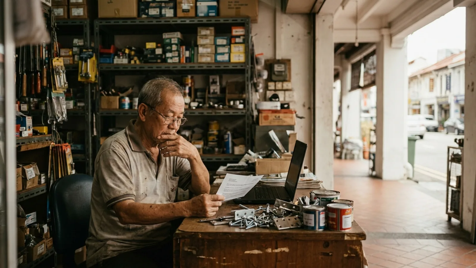 Hardware shop owner in Balestier weighing what happens if he doesn't update PHP on his website