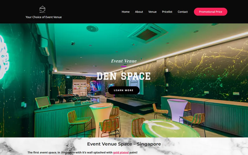 Den Space 21st birthday venue Singapore homepage