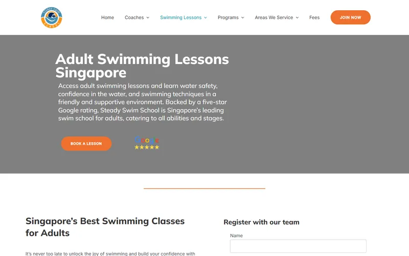 Steady Swim School adult swimming lessons page