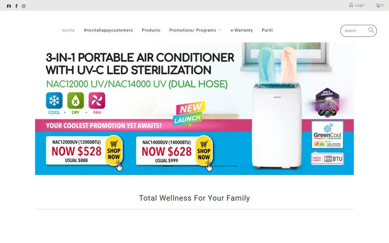 Novita Singapore online store homepage