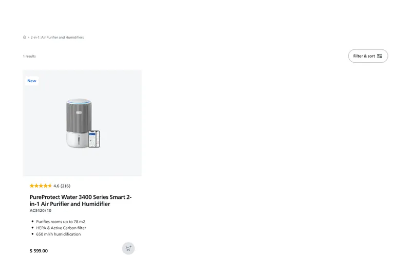 Philips Singapore air purifier range page