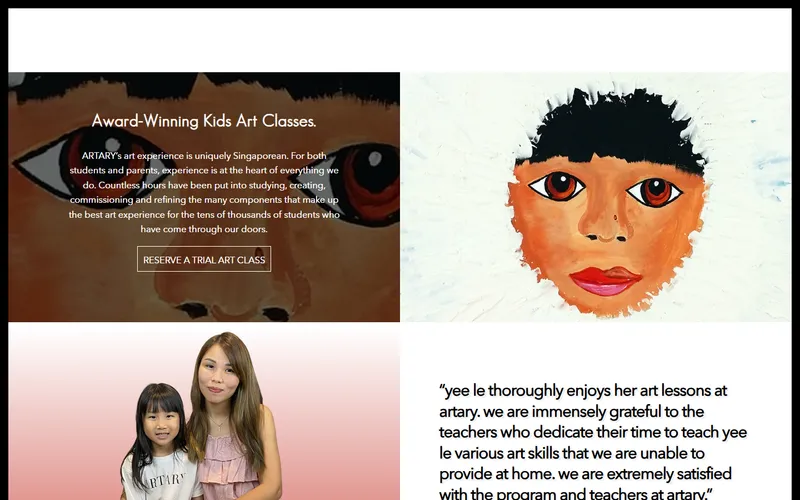 ARTARY children art classes homepage screenshot