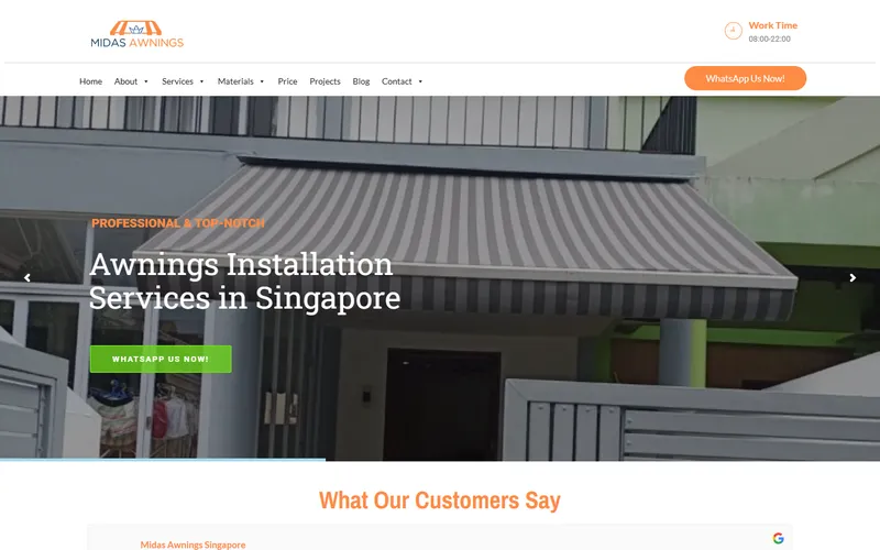 Midas Awnings homepage