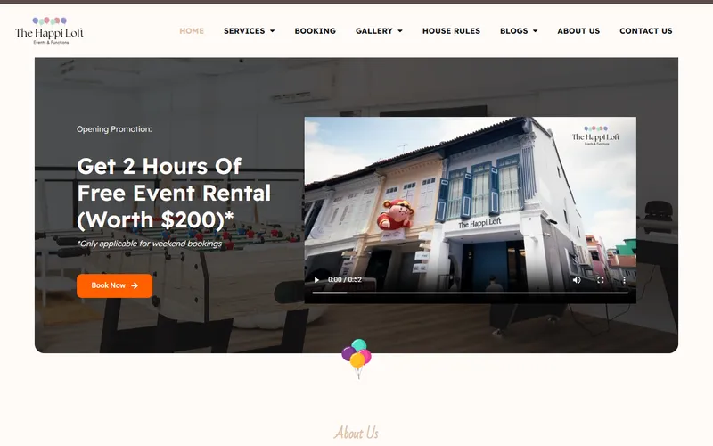 The Happi Loft event space homepage