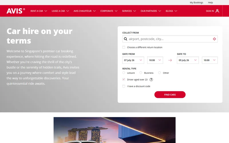 Avis Singapore homepage