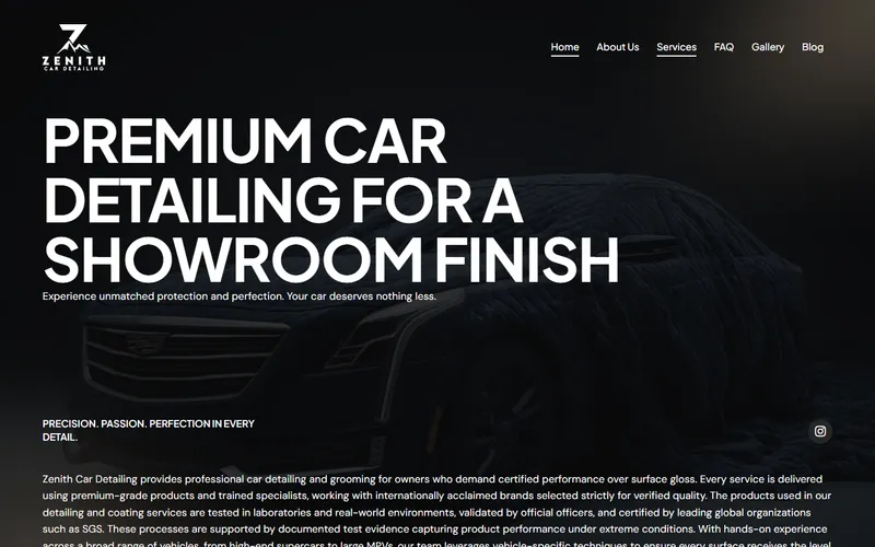 Zenith Car Detailing homepage