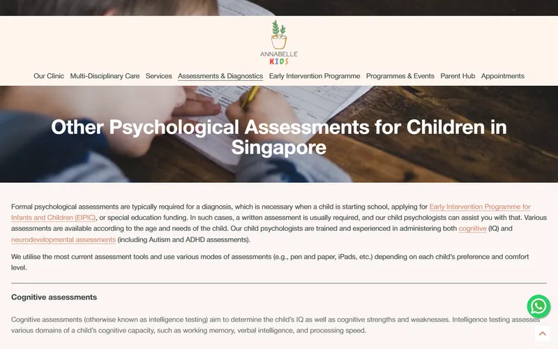 Annabelle Kids psychological assessments page