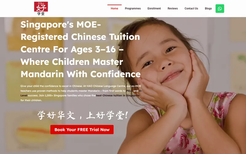 HAO Chinese Tuition Centre homepage screenshot