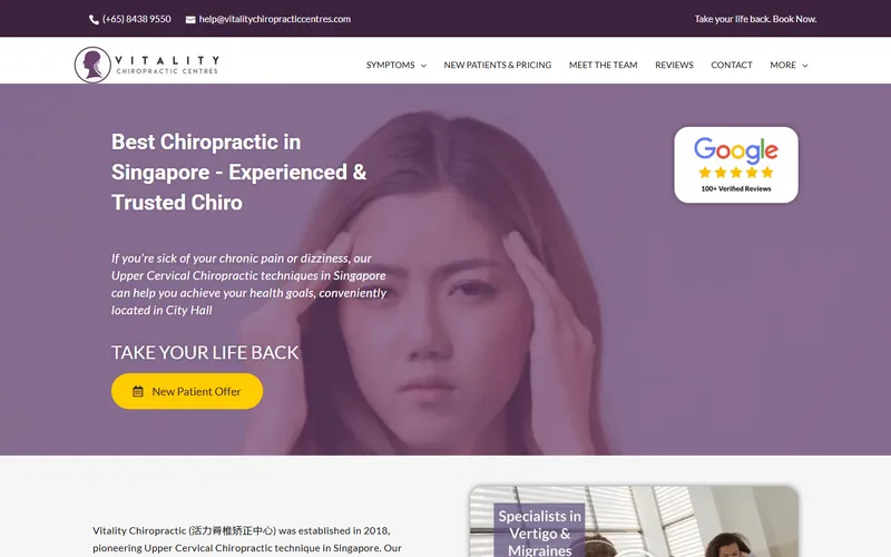Vitality Chiropractic Centres homepage