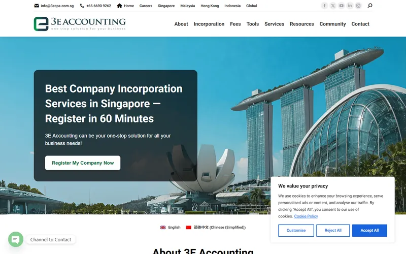 3E Accounting company incorporation Singapore homepage