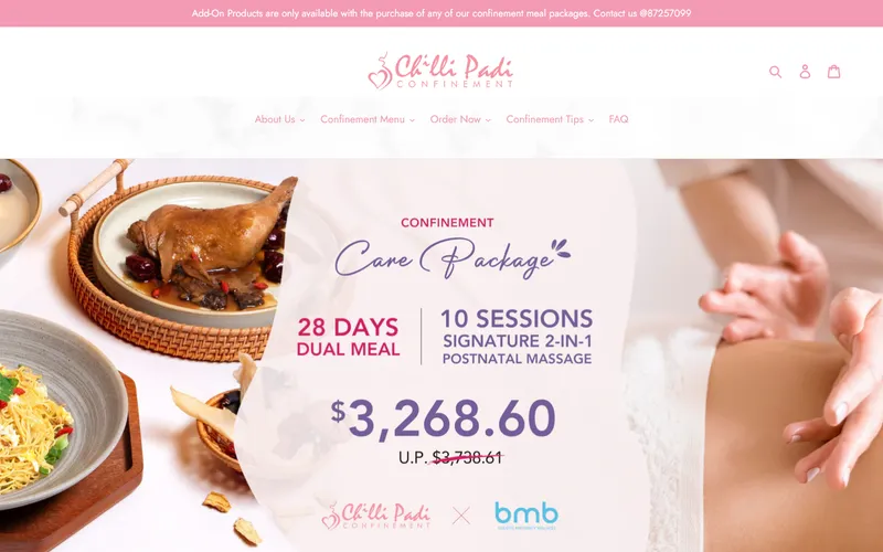 Chilli Padi Confinement food homepage screenshot