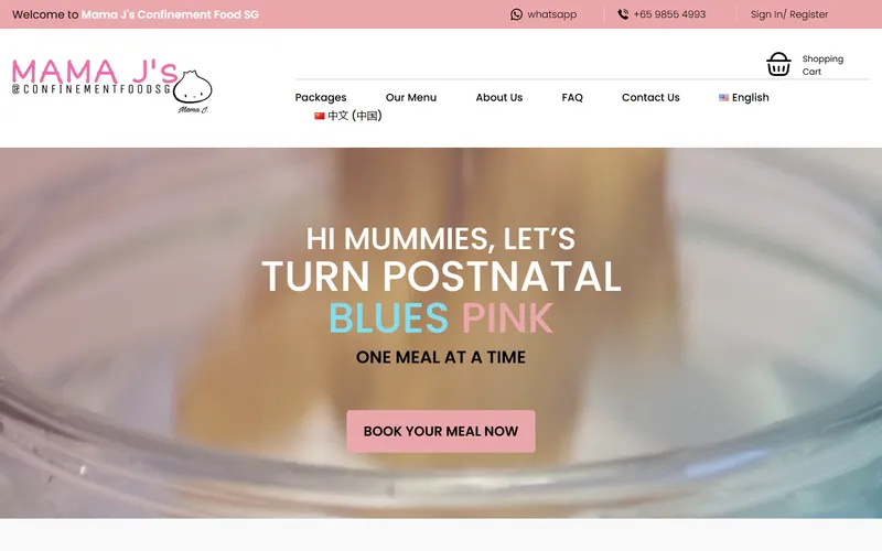 Mama J Confinement food homepage screenshot
