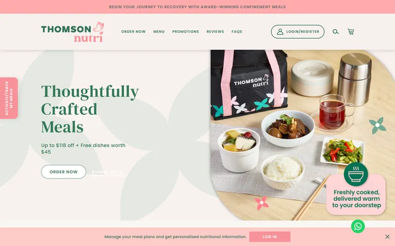Thomson Nutri confinement food homepage screenshot
