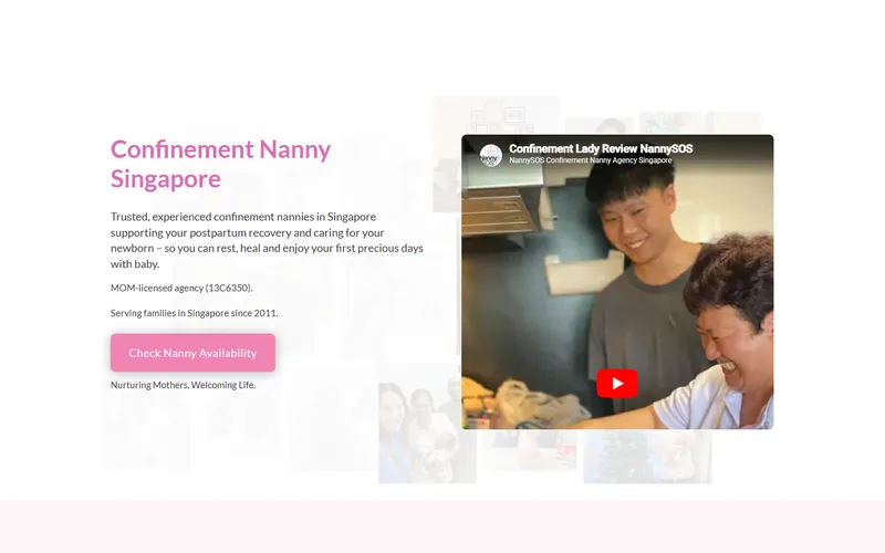 NannySOS confinement nanny homepage screenshot