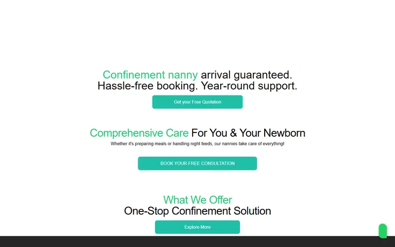 PEM Confinement Nanny Agency homepage screenshot