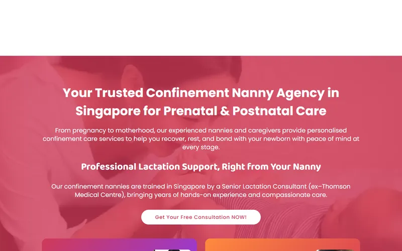 Super Nanny Services confinement homepage screenshot