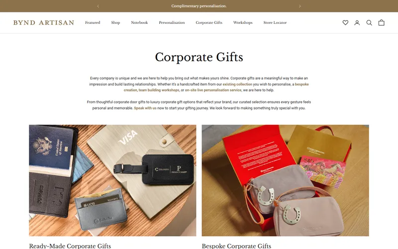 Bynd Artisan corporate gifts Singapore homepage