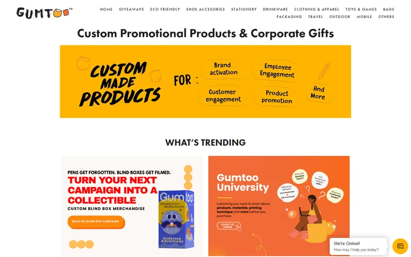 Gumtoo custom merchandise Singapore homepage