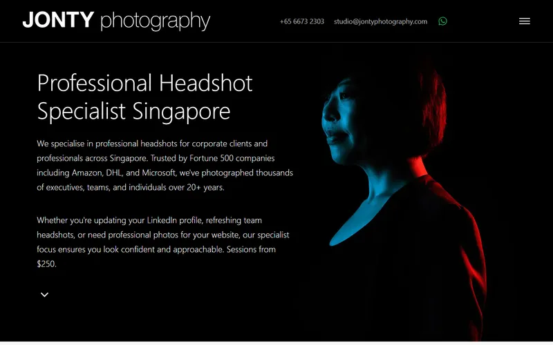 Jonty Photography headshot specialist homepage