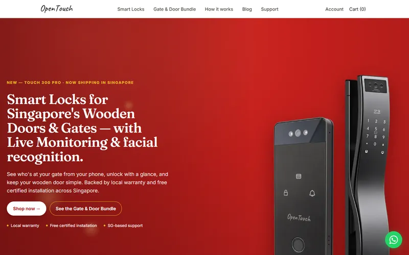 OpenTouch digital lock Singapore homepage