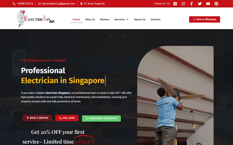 Electrician24.sg Singapore homepage