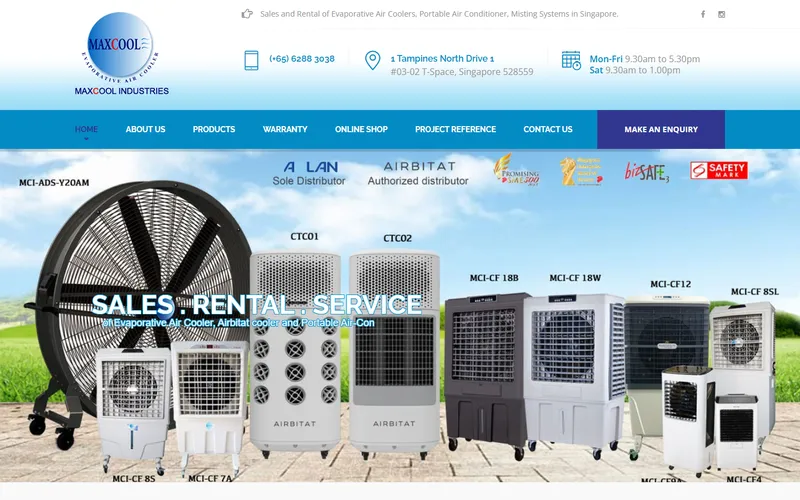 Maxcool air cooler rental homepage