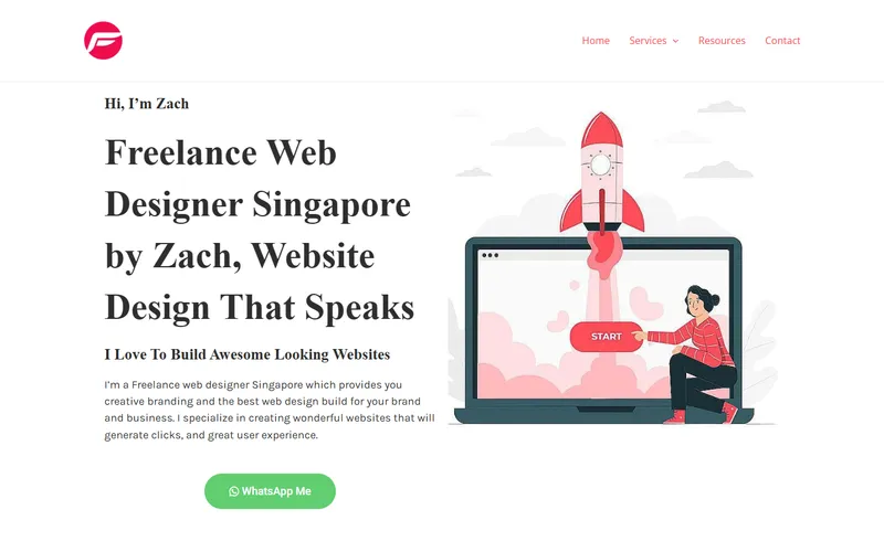 Zach freelance web designer Singapore homepage