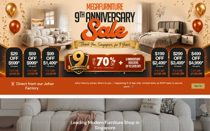 Megafurniture Singapore homepage