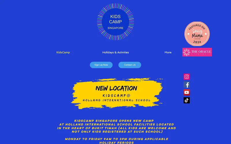 Kids Camp Singapore homepage screenshot