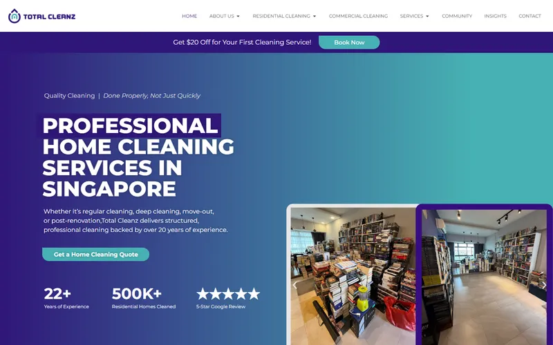 Totalcleanz home cleaning services Singapore website