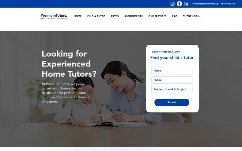Premium Tutors homepage