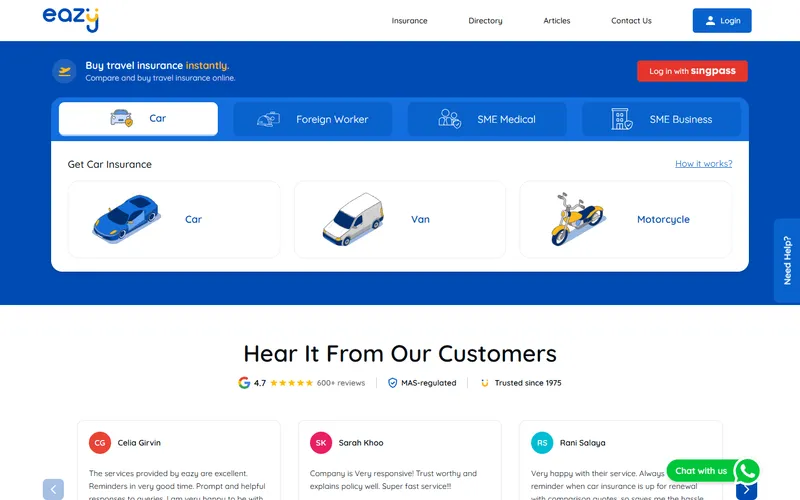 eazy Insurance Singapore homepage