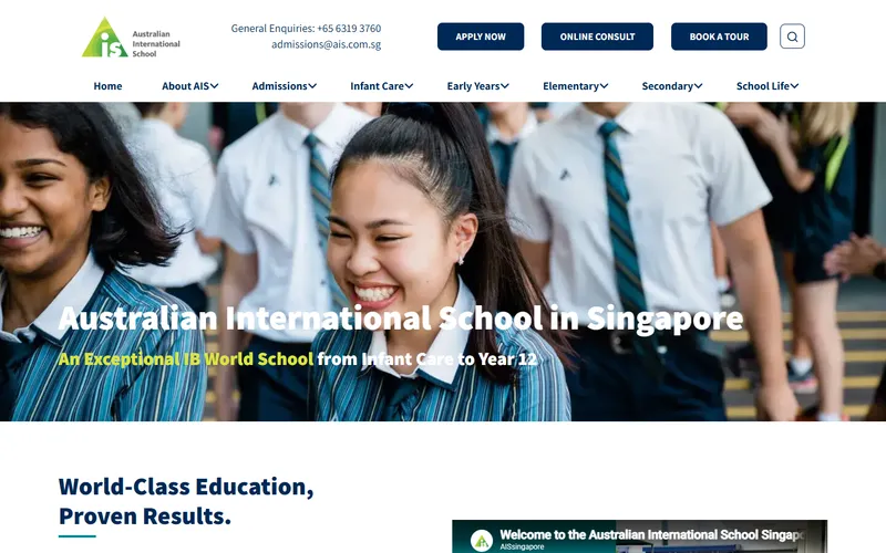 Australian International School homepage screenshot