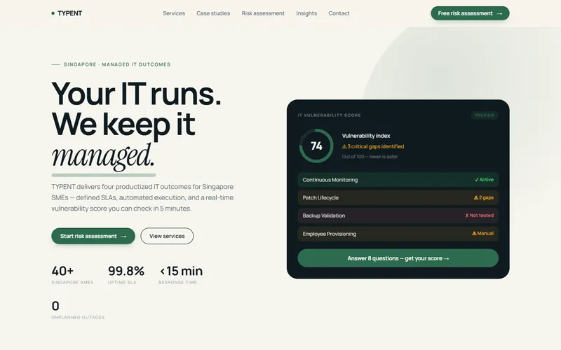 TYPENT IT support Singapore homepage