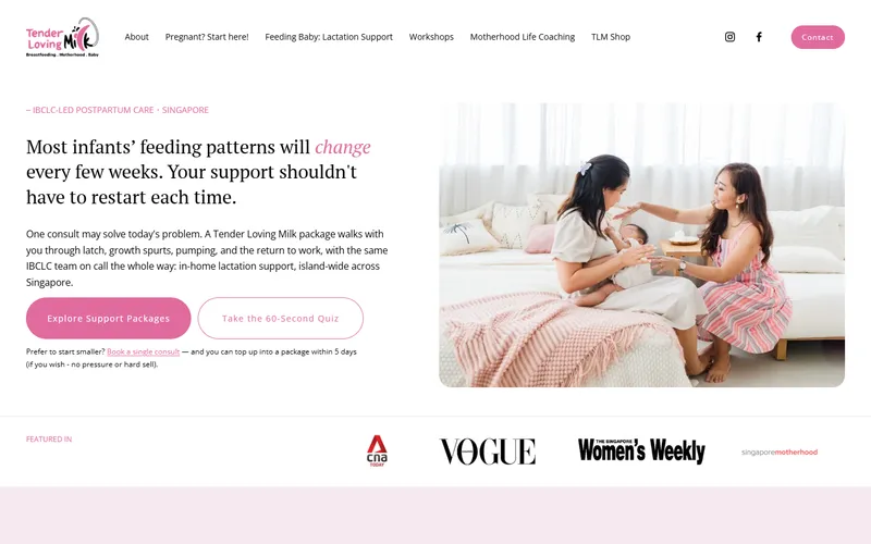 Tender Loving Milk lactation consultant homepage