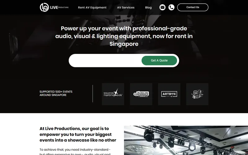 Live Productions LED video wall rental homepage