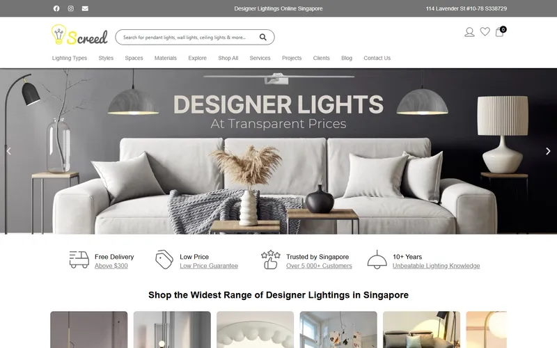 Screed Singapore lighting homepage