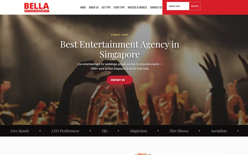 Bella Entertainment Singapore homepage