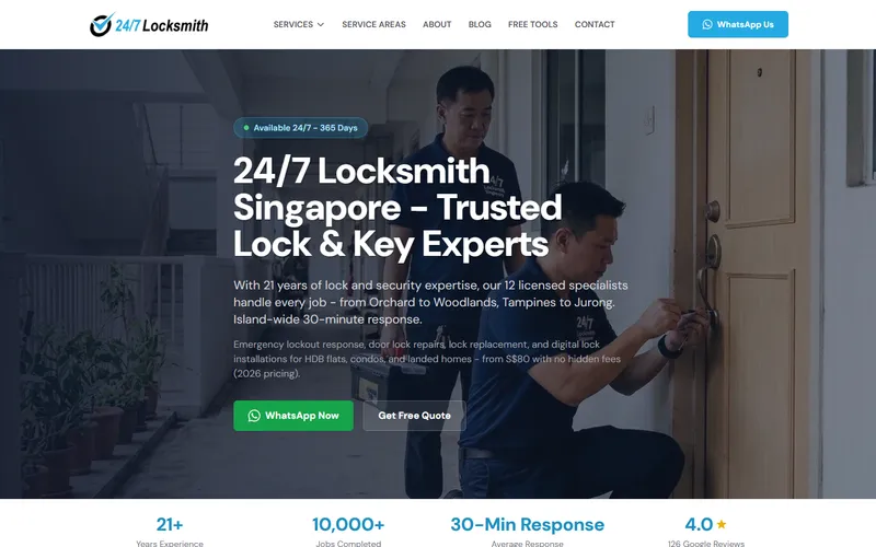 24/7 Locksmith Singapore homepage