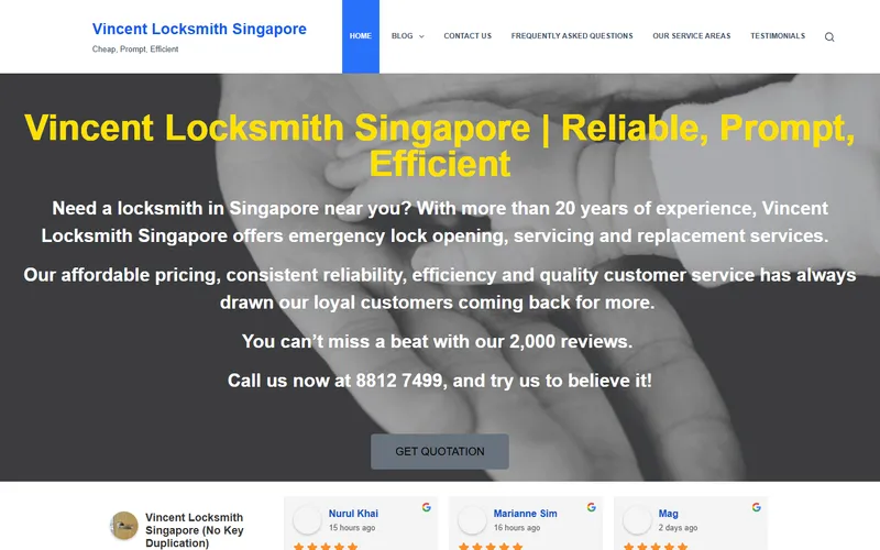 Vincent Locksmith Singapore homepage