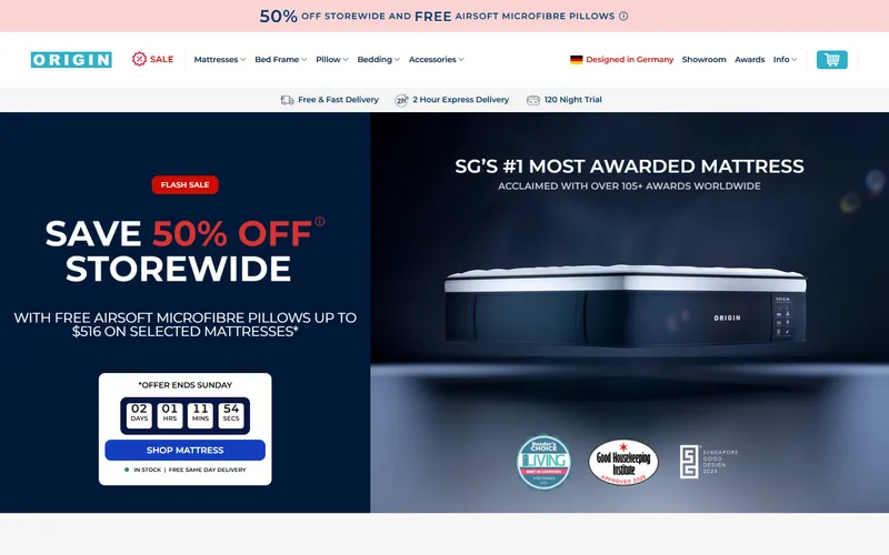 Origin Mattress homepage