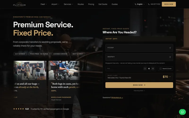 Platinum Maxi Cab homepage