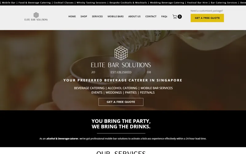 Elite Bar Solutions mobile bar Singapore homepage