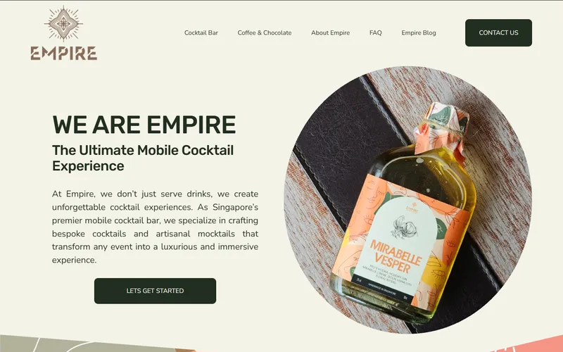 Empire mobile cocktail bar Singapore homepage