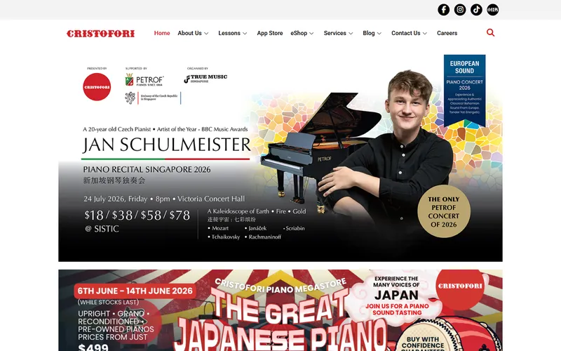 Cristofori Music School homepage screenshot